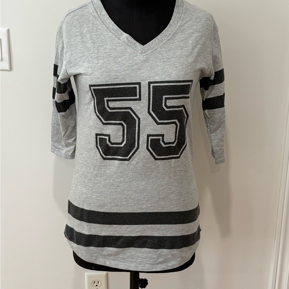 Gray and Black V-Neck Women's Top